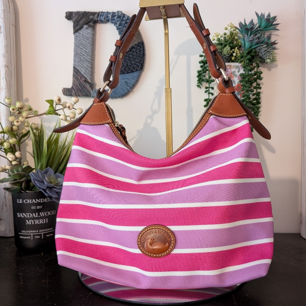 Dooney & Bourke Pink and White Striped Hobo Bag